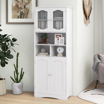 Dreamade 58.5" Tall Storage Cabinet - Pantry Cabinet with Tempered Glass Doors, Adjustable Shelves