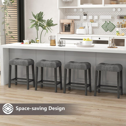 Dreamade 24" Bar Stools, Backless Counter Height Saddle Bar Stools w/Padded Seat, Solid Rubber Wood Legs