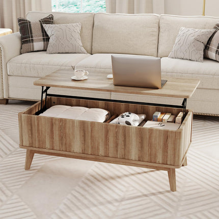 Dreamade Lift Top Coffee Table with Storage | 43.5" Mid Century Modern Center Table with Solid Wood Leg & Hidden Compartment