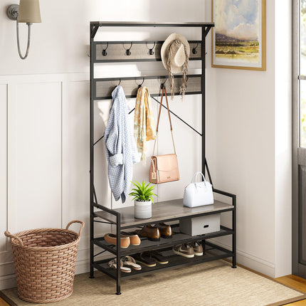 Dreamade Freestanding Hall Tree with Shoe Storage Rack and 11 Hanging Hooks
