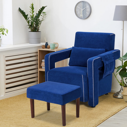 Dreamade Modern Accent Chair with Ottoman, Soft Berber Fleece Armchair Single Sofa and Footstool Set w/Waist Pillow