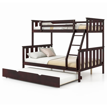 Dreamade Twin Over Full Bunk Bed with Trundle, Reversible Ladder & Safety Guardrails