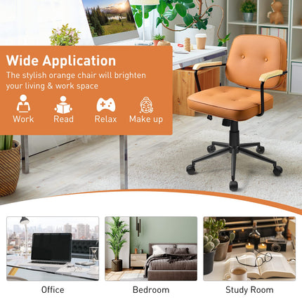 Dreamade Home Office Chair, Height Adjustable PU Leather Desk Chair w/Rocking Backrest, Orange