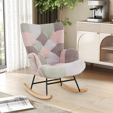 Dreamade Rocking Chair Nursery Teddy Upholstered Glider Rocker w/Ergonomic High Backrest