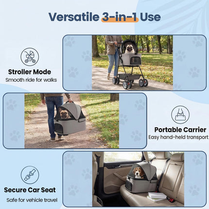 Dreamade 3-in-1 Pet Stroller with Detachable Carrier for Small & Medium Pets