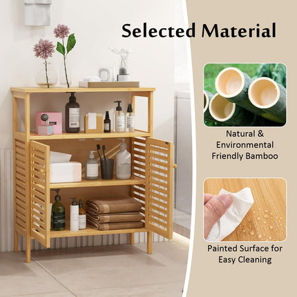 Dreamade Storage Cabinet, Bamboo Bathroom Floor Cabinet with Double Louvered Doors