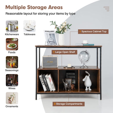 Dreamade Buffet Sideboard, Wooden Cupboard, Kitchen Pantry w/Spacious Countertop, Large Open Shelf, 3 Cube Storage Cabinet