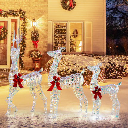 Dreamade 3-Piece Large Lighted Christmas Reindeer Family, Light up Xmas Decorations w/LED Lights & Bows