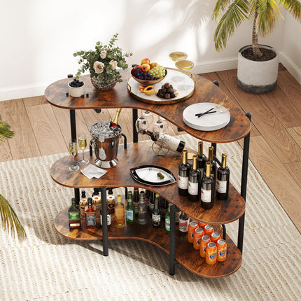Dreamade 3-Tier Bar Table, Corner Bar Cabinet, Liquor Home Bar Unit with Stemware Racks & Storage Shelves