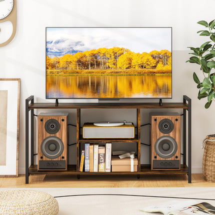 Dreamade TV Stand for TVs up to 55", 3-Tier Entertainment Center with Open Storage Shelves, Side Guardrails & Metal Frame