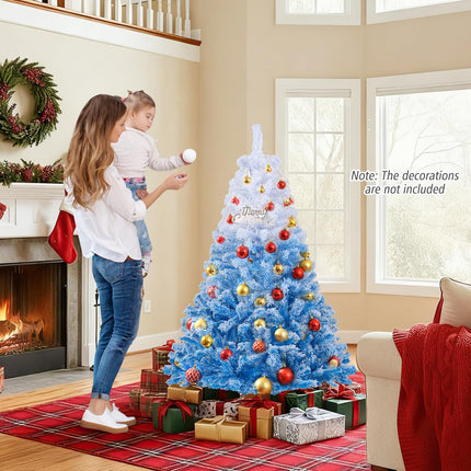 Dreamade Pre-Lit Snow Flocked Christmas Tree | Artificial Hinged Xmas Full Tree