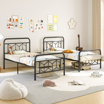 Dreamade Metal Twin Bed Frames with Victorian Style Headboard & Footboard, Heavy Duty Slats Support Mattress Foundation