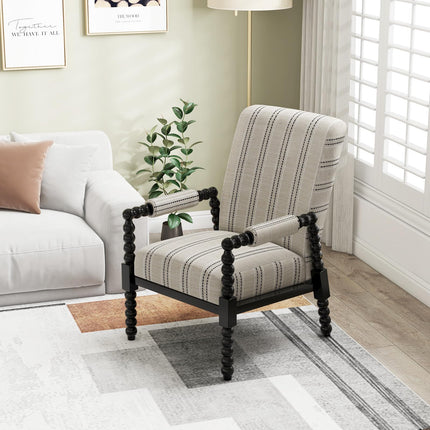 Dreamade Mid Century Modern Spindle Accent Chair Set of 1/2, Upholstered Armchair w/Rubber Wood Frame