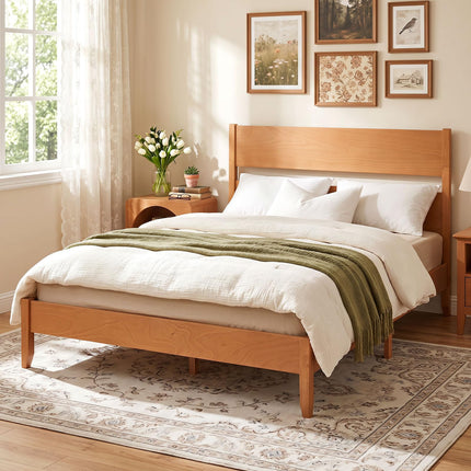 Dreamade Queen/Full/Twin Size Wooden Bed Frame with Slatted Headboard