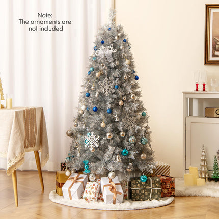 Dreamade 5ft / 6ft / 7 ft Pre-Lit Silver Tinsel Christmas Tree with Warm White LED Lights