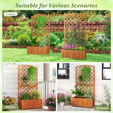 Dreamade Solid Acacia Wood Planter Box with Trellis 63" Raised Garden Bed with Trellis