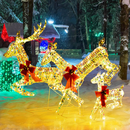 Dreamade Christmas Lighted Reindeer, Set of 3 Reindeer Decorations with LED Lights and Red Bows