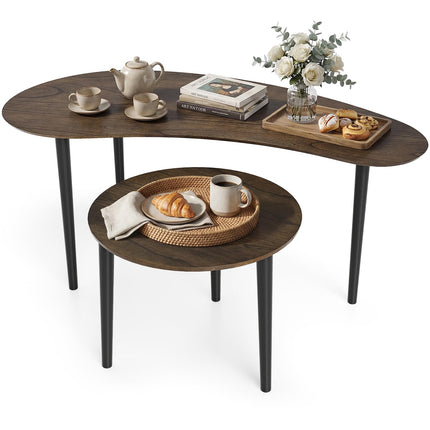 Dreamade Nesting Tables Set of 2 | Mid Century Modern Coffee Tables with Solid Wood Support Legs