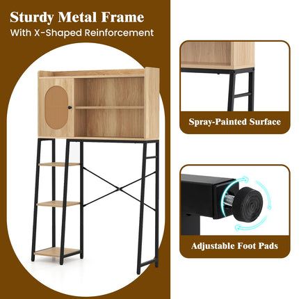 Dreamade Over The Toilet Storage Cabinet, Freestanding Storage Organizer Above Toilet with PE Rattan Door and Adjustable Shelf
