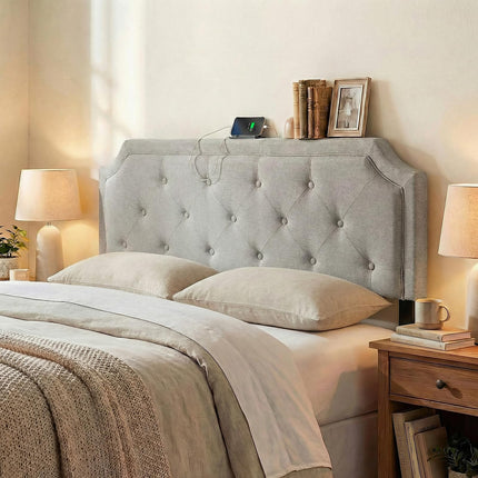 Dreamade Tufted Upholstered Head Board with 2 AC Outlets