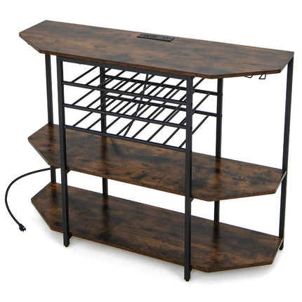 Dreamade Wine Bar Cabinet with Power Outlet, Mini Coffee Bar Stand Table with 21 Bottle Wine Rack & Glass Holders
