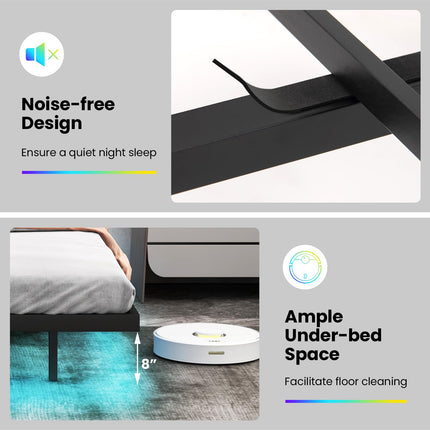 Dreamade Queen/Full Size Floating Bed Frame with LED Lights, Modern Platform Bed with Adjustable Upholstered Headboard & Charging Station