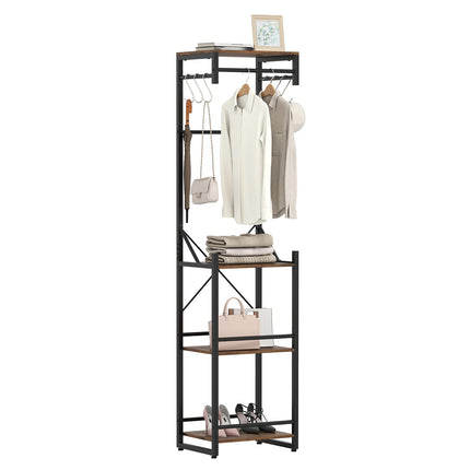 Dreamade Freestanding Coat Rack with 4 Storage Shelves and 6 Hooks