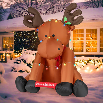 Dreamade 8.5 FT Tall Multi-Color Lighted Xmas Inflatable Reindeer Sitting on The Ground