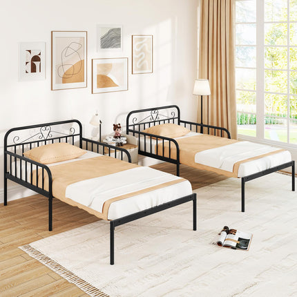 Dreamade Metal Twin Bed Frame, Convertible Sofa Bed with Headboard & Armrests, Pull-Out Sleeper Chair Bed