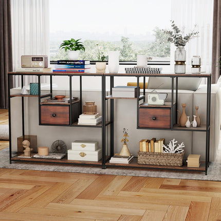 Dreamade 40 Inch Console Sofa Table with Open Storage Shelves and Removable Drawer