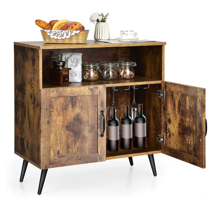 Dreamade Mid-Century Storage Cabinet, Wooden Floor Cabinet with 2 Doors, Rustic Brown