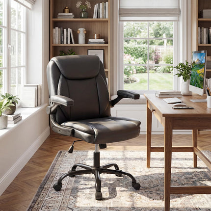 Dreamade Leather Office Chair | Ergonomic Computer Desk Chair with Flip-up Arms