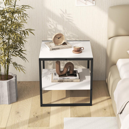 Dreamade 20 Inch End Table, Modern Square Side Table with Storage Shelf, Small Coffee Table for Living Room