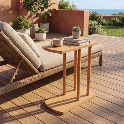 Dreamade C-Shaped Teak Wood Side Table Set of 1/2 Narrow 2-Tier Couch Tables