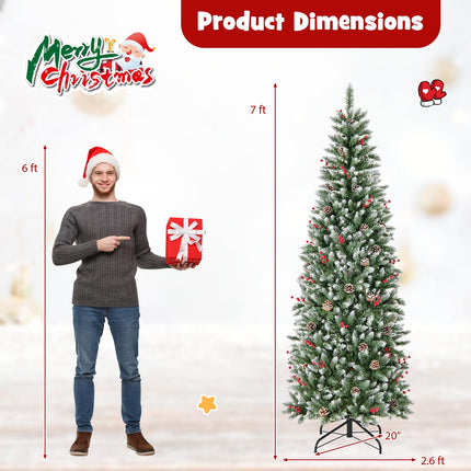 DREAMADE 7 FT Pre-Lit Artificial Christmas Tree, Slim Pencil Tree w/ 818 Branch Tips
