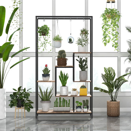 Dreamade 71" Tall Plant Stand Indoor, 6-Tier Metal Plant Shelf with 10 Hanging Hooks