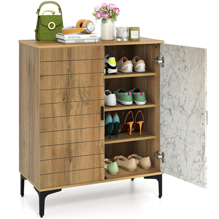 Dreamade Shoe Cabinet 4-Tier Wooden Shoe Rack Cabinet(Marble Pattern Door)