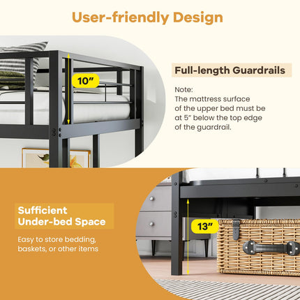 Dreamade Twin Over Futon Bunk Bed, Metal Bunk Bed with Futon
