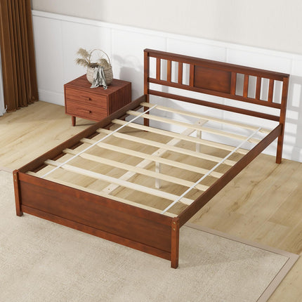 Dreamade Solid Wood Platform Bed Frame, Mid Century Full Bed Frame with Headboard