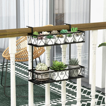 Dreamade Balcoy Flower Pot Stand Rack w/ Adjustable Hooks & 2 Planter Baskets