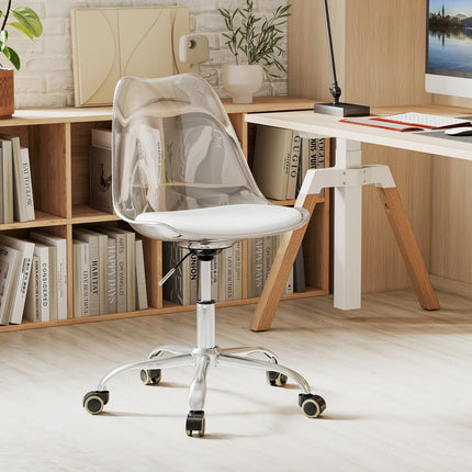 Dreamade Acrylic Clear Desk Chair with PU Leather Cushion Modern Small Home Office Chair with Wheels