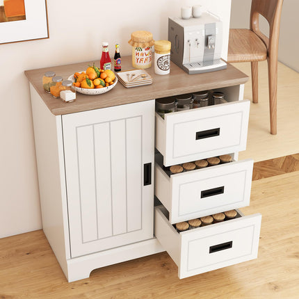 Dreamade Small Sideboard Buffet Cabinet Farmhouse Kitchen Storage Cabinet with Fluted Sliding Door