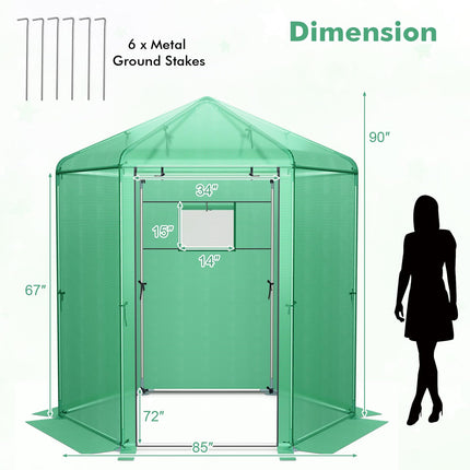 Dreamade 7 x 6 x 7.5 FT Greenhouse, Large Hexagonal Walk in Greenhouse Outdoor with Heavy-Duty Metal Frame