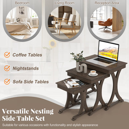 Dreamade Nesting Coffee Table Set-of-3 - Stackable Rectangular Sofa End Side Table