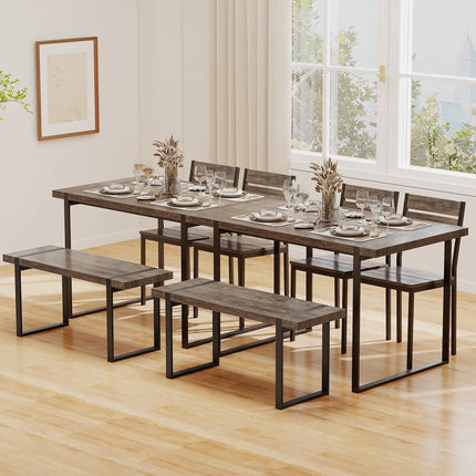 Dreamade 4-Piece Dining Table Set for 4 with 1 Bench and 2 Chairs