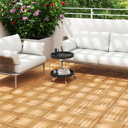Dreamade 30 PCS Acacia Wood Interlocking Patio Deck Tiles