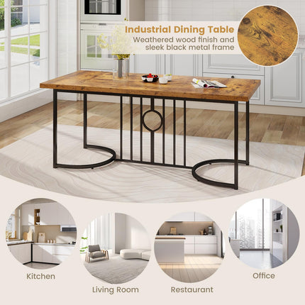 Dreamade 71 Inch Large Dining Table for 6-8 People, Farmhouse Rectangular Kitchen Table with Metal Frame