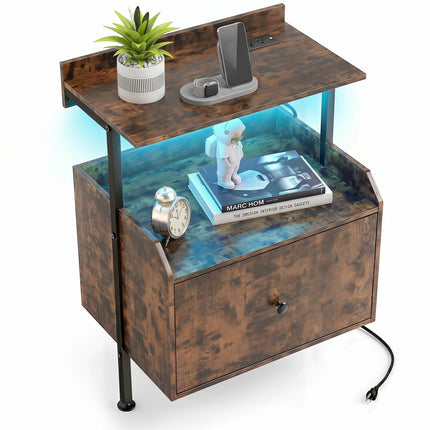 Dreamade Nightstand w/Charging Station & LED Light (1/2)