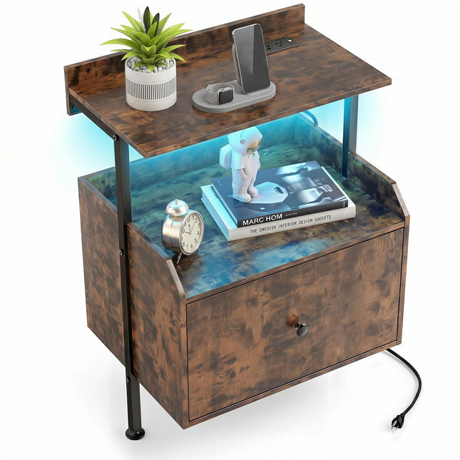 Dreamade Nightstand w/Charging Station & LED Light (1/2)