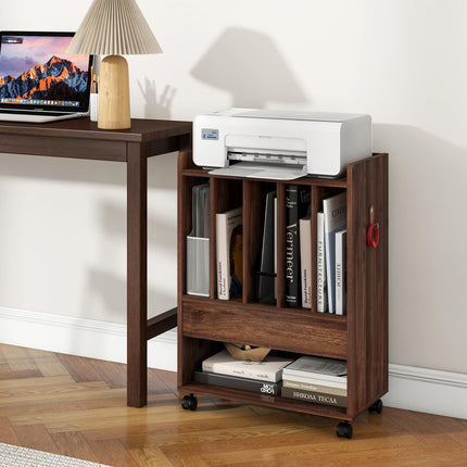 Dreamade Record Player Stand, Rolling Turntable Stand with Drawer, Hook & Lockable Wheels